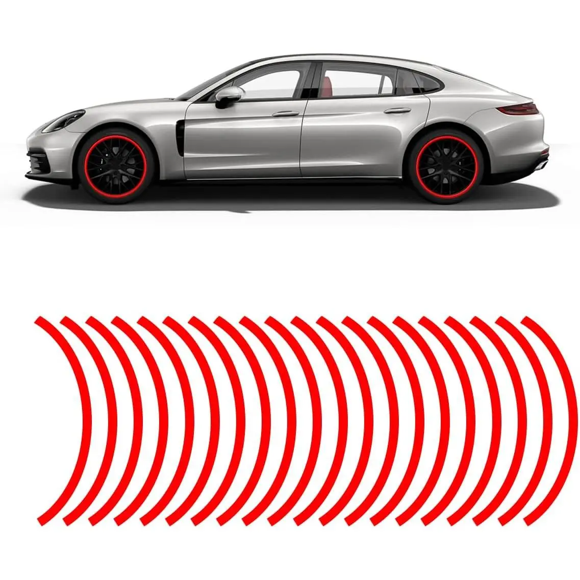 16PCS Decorative Gradient Reflective Curved Wheel Stripe Decals - 17-19" Rim Waterproof, UV Resistant, Long-Lasting Night Safety Stickers, Automotive Exterior Accessories for Cars, Bicycles
