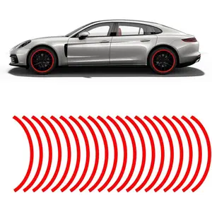 16PCS 17''-19'' Reflective Wheel Rim Stripe Decal, Car Wheel Rim Tapes Decoration Stickers, Waterproof Night Safety Decals Automotive Accessories Universal for Motorcycle, Car, Bicycle (Red)
