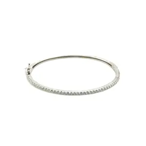 14k White Gold Pave Set Diamond Bangle Bracelet