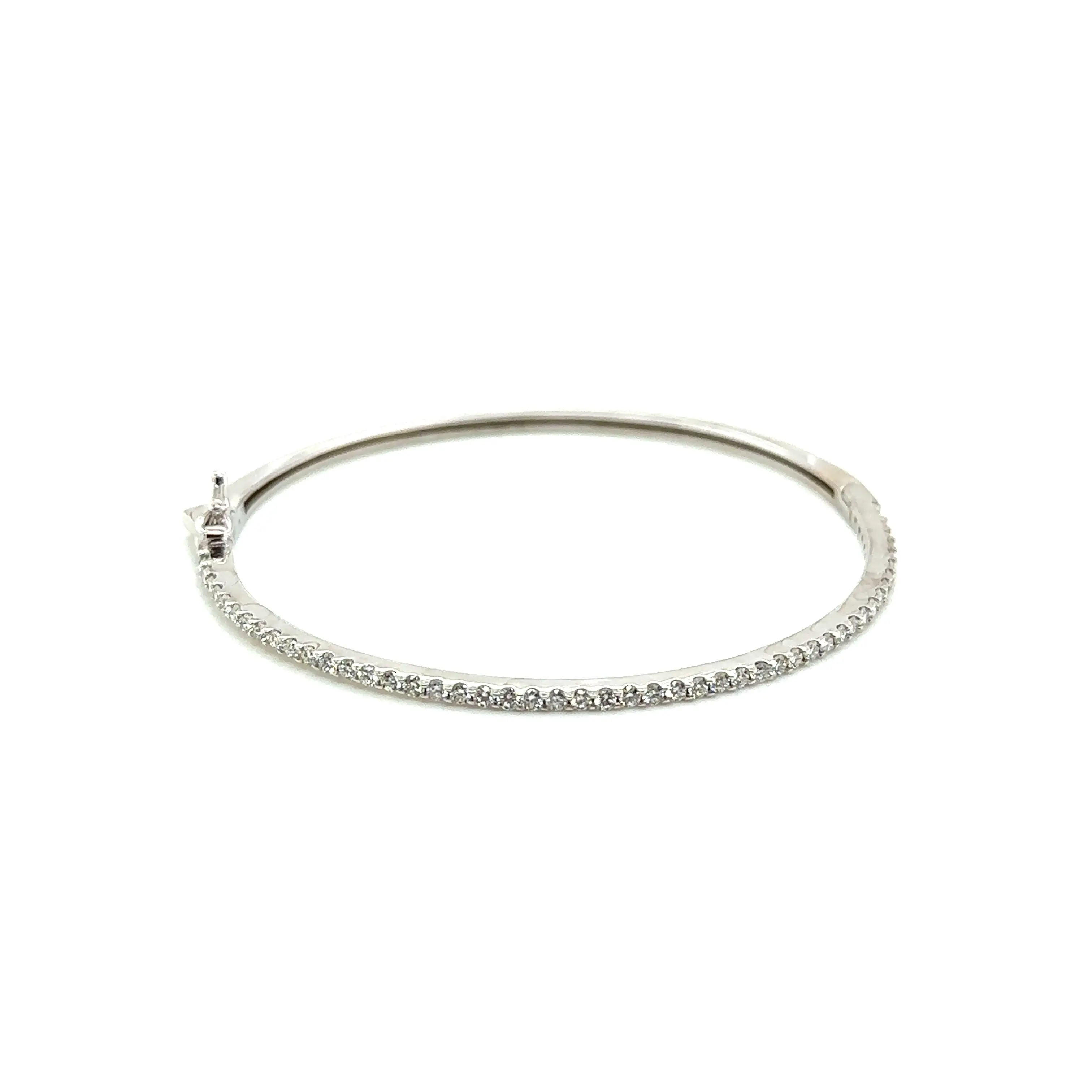 14k White Gold Pave Set Diamond Bangle Bracelet