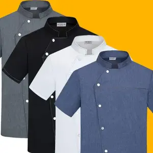 High-end Denim Chef Work Clothes for Men Short-sleeved Summer Hotel Chef Clothing for Women Breathable Kitchen Long-sleeved Top