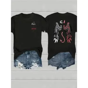 Angel And Demon Wings Graphic Tee Women Oversized Casual Crewneck Short Sleeve Streetwear Aesthetic Soft Cotton Top For Summer Outfit