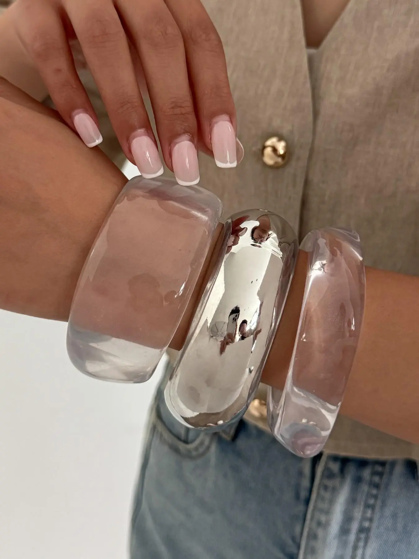 3-Piece Style Thick Transparent Bracelet, European Minimalist Colorblock Wide Edge Wristband, Elegant All-Season Accessory