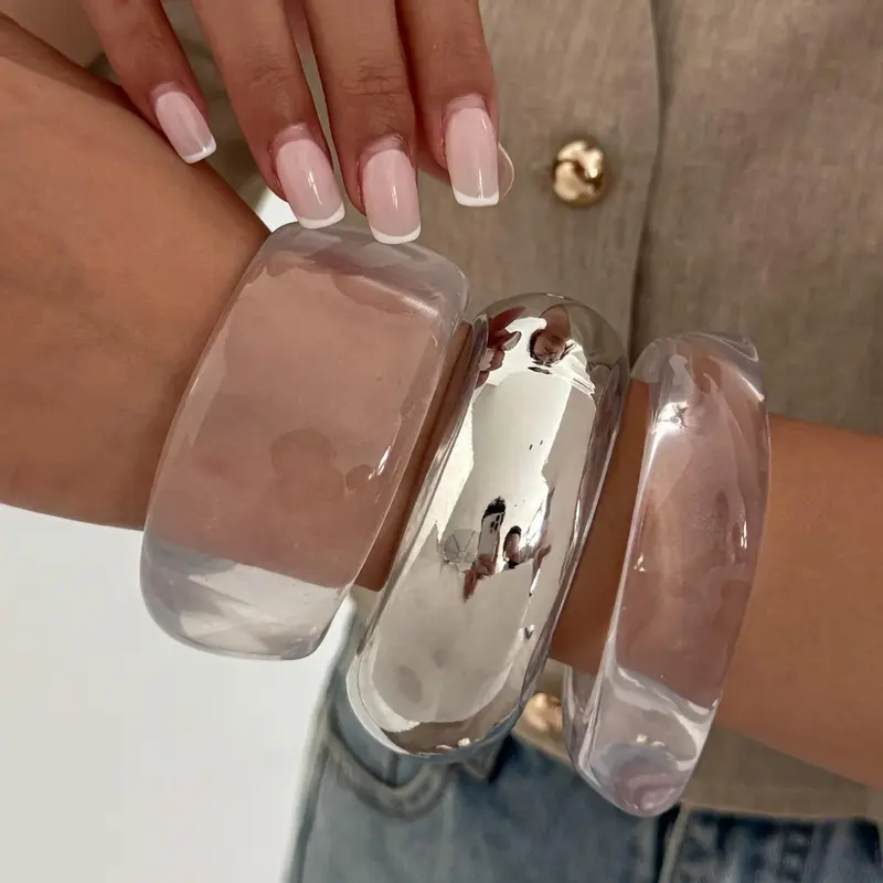 3-Piece Style Thick Transparent Bracelet, European Minimalist Colorblock Wide Edge Wristband, Elegant All-Season Accessory