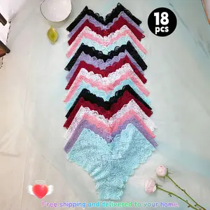 H 18-12-6 Women's low-waisted lace panties: sexy, breathable, skin-friendly, semi-transparent, with simple prints & butterfly details. Multi-color, fits curves. Basic, minimalist, pastel, great for daily wear/romance, Womenswear 6-Piece Elegant Set