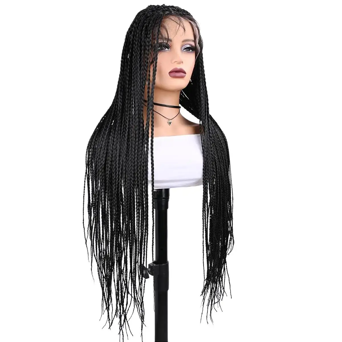 Glueless Full Lace Human Hair Blended Braided Wig Lightweight 30 Inch Tangleless HD Lace Knotless Boho Box Braided Wig 100 Strands  main image 2
