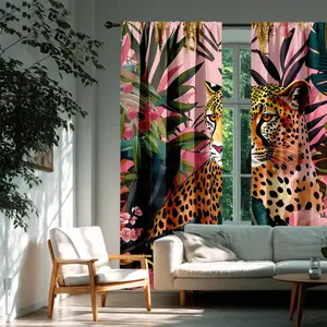 Vintage Vibrant Tropical Leopard Curtains Window Curtain, Bohemian Wild Luxury Living Room Bedroom High Light Blocking Decorative Fabric, Durable Eco-Friendly, Home Decoration Curtain