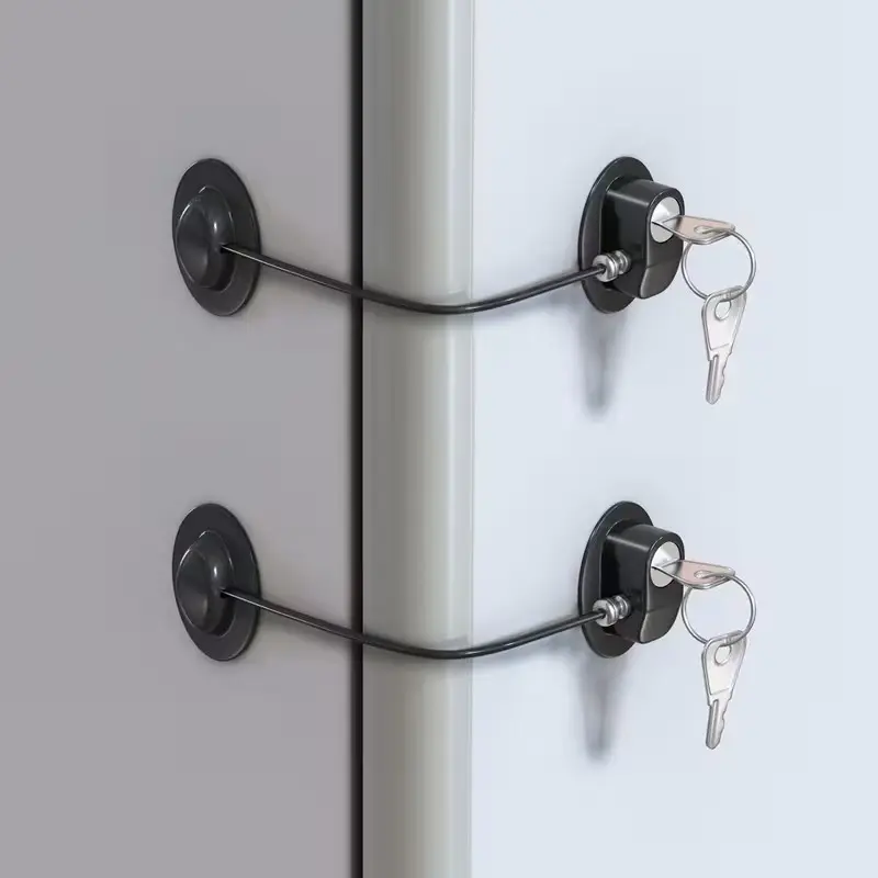 Secure Window & Refrigerator Freezer Lock Set, Includes 2 Keys for Cabinet, Fridge, Drawer Locking Security, Ideal for Home Storage Solutions