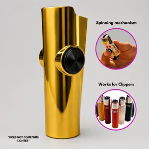 CLPR FLKR LYTR: Gold Portable Durable Fidget Spinner Lighter Case Accessory for Clipper Lighters, High-Quality Polypropylene Body, Black Matte Finish