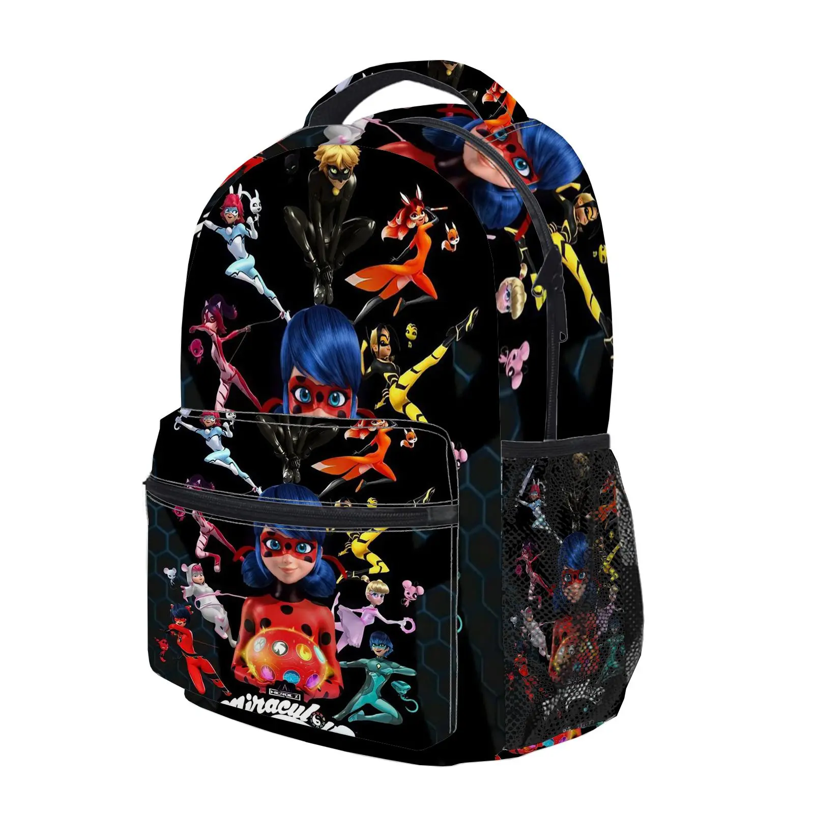 Miraculous Ladybug Y2K Fashion School Backpack for Teen Girls, Cute Cartoon Aesthetic Student Bookbag with Padded Shoulder Straps, Large Capacity Casual Daypack and Travel Bag for Kids L-103