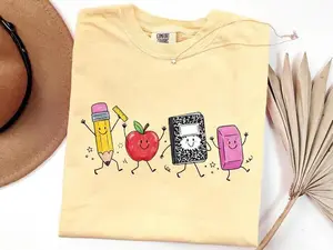Back to School Comfort Colors Teacher T-Shirt, Cute School Graphic Tee, Crayon Apple Pencil Notebook Shirt, Teacher Appreciation Gift