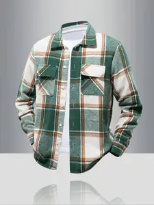 Men's Plaid Patchwork Hooded Long Sleeve Shirt, Casual Design with Front Button Closure, Perfect for Daily Wear & Outdoor Activities