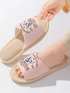 Vintage Teapot, Lady Whistledown TEA HOUSE Bridgerton IP Slogan, Retro 1 Pair Linen Breathable Non-Slip Sweat-Absorbent Home Slippers, Slide For Bridgerton Fans/Vintage Lovers (Spring Summer/Lounging), Casual Home Slippers