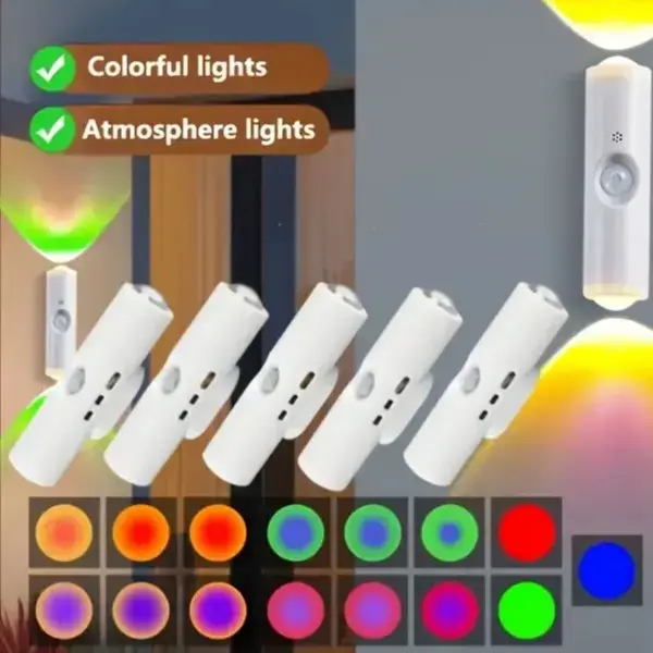 3-4PCS RGB Color-Changing Cat's Eye Motion, USB- Smart Spotlight with Sensor, RGB Color Modes & Dimming, Easy Installation for Bedroom, Stairs, Wardrobe, Motion Sensor Wall Light - Modern White Design