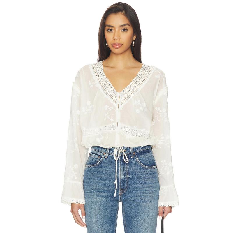 Free People Sweet Love Blouse in Egret