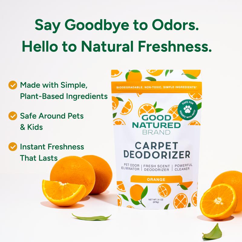 Good Natured Brand | Carpet Deodorizer & Freshener Powder | 31 oz Pet Odor Eliminator for Strong Odor & Pet Urine | Fresh Natural Orange Scent | Safe for Homes with Pets