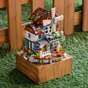 1Count Lizhi LOZ Dream Princess Castle Children's Sound Sakura Windmill House Eight Music Box Rotating Music Box Small Particle Building Toy Girl Heart Gift Creative Toy