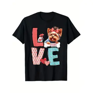 Valentine's Day Yorkie Love T-Shirt – 100% Cotton, Unisex Casual Tee with Adorable Yorkshire Terrier Design, Crew Neck, Short Sleeve, Sizes S-XXXL, Perfect for Outdoor & Casual Attire, Allseason Apparel| Yorkshire Terrier Print| Knitted Material