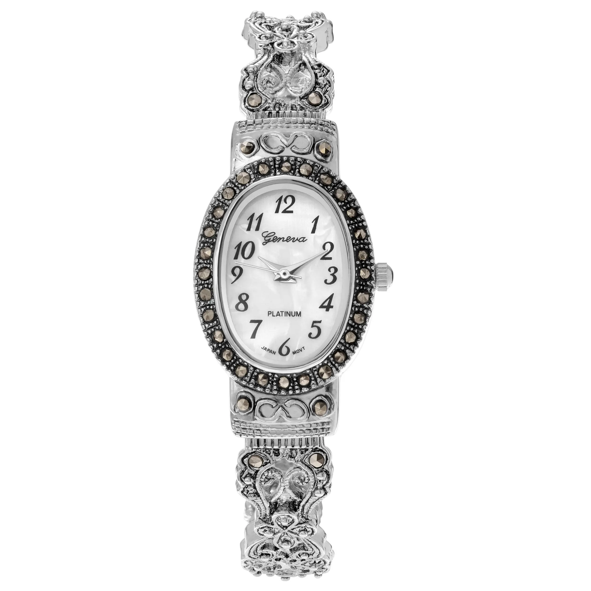 Geneva Platinum Marcasite Oval Face Women's Watch