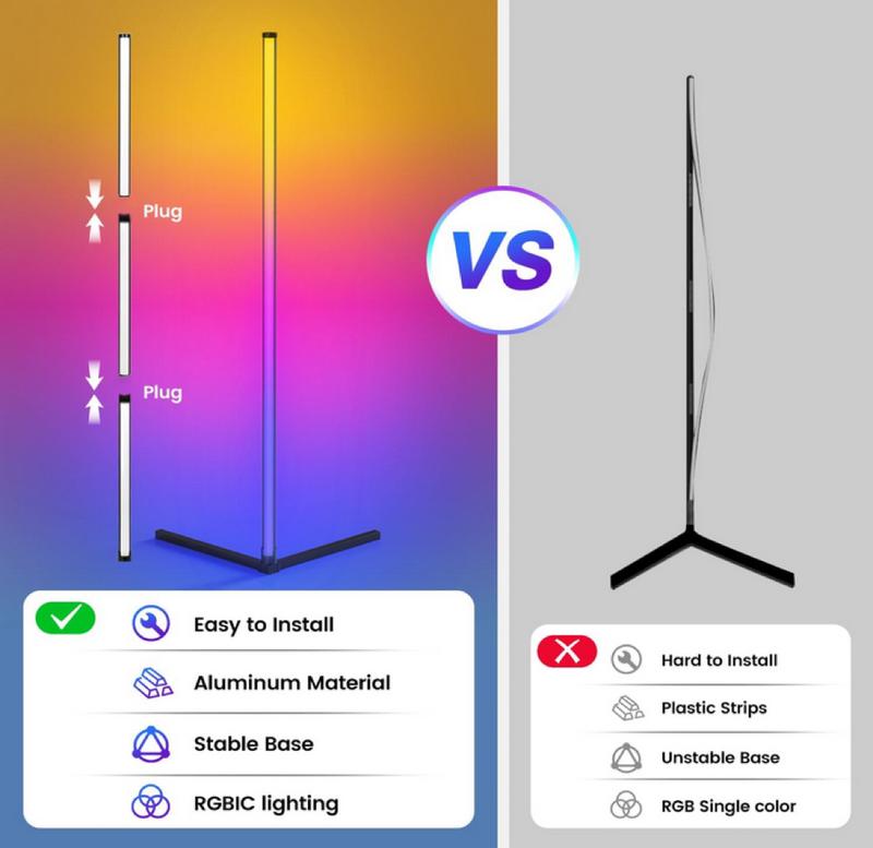 DAYBETTER L-Type RGB-Ic LED Corner Floor Lamp 56 Inch Dimmable Mood Lighting with Adjustable Warm Light, Minimalist Design, 16 Million Colors & App Control for Bedroom & Party, Focused corner/local glow (not full-house lighting)