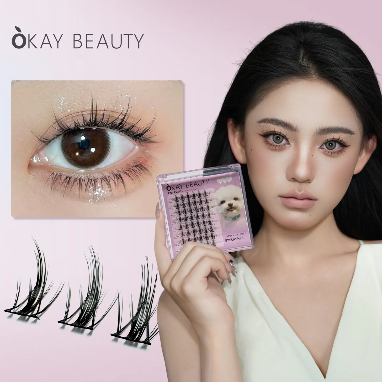 Okay Beauty False Eyelashes #Three Little Magic Fairy-Natural false eyelashes,C curl,48 pcs
