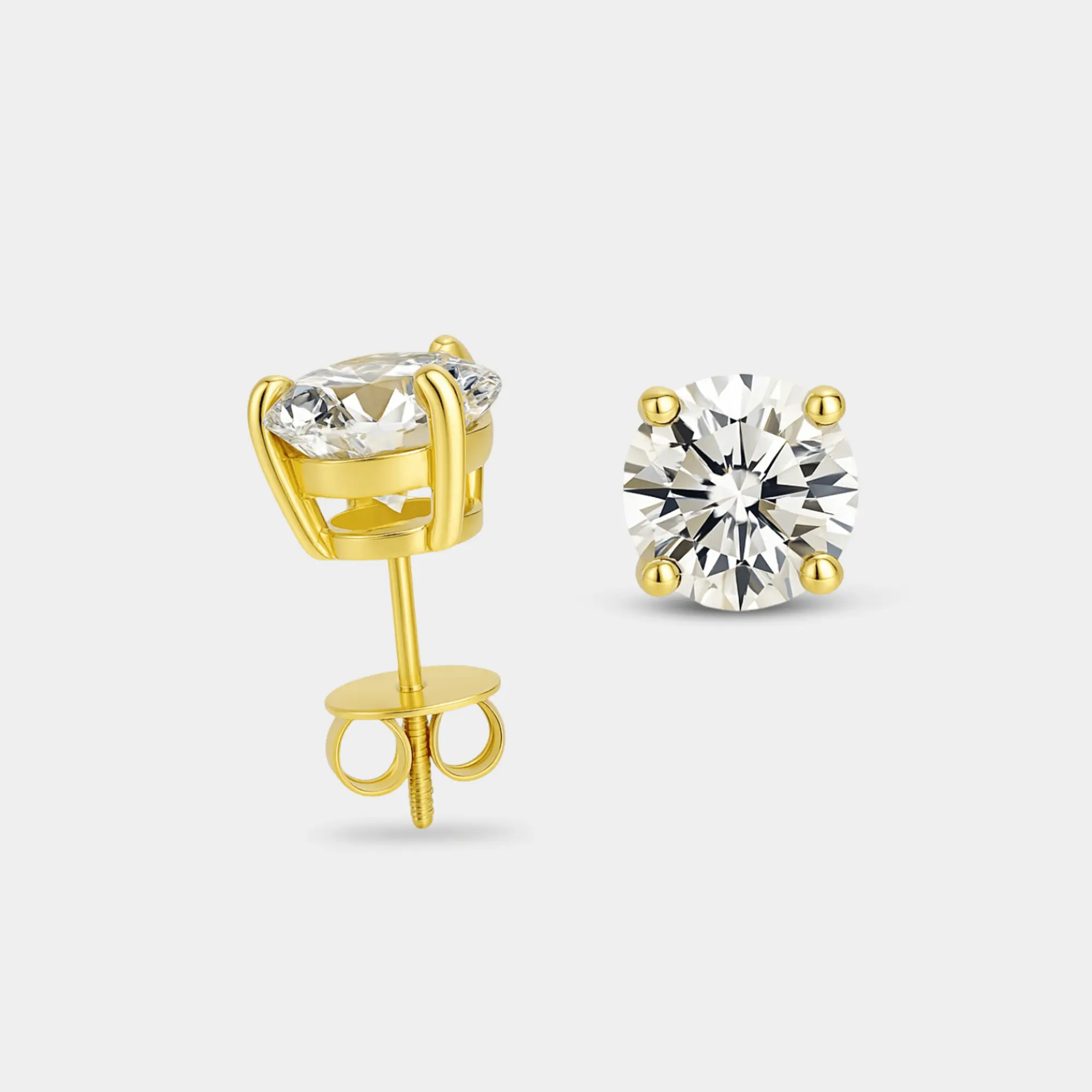 Cubic Zirconia Stud Earrings | Solid 14K Yellow Gold Round Solitaire CZ Studs