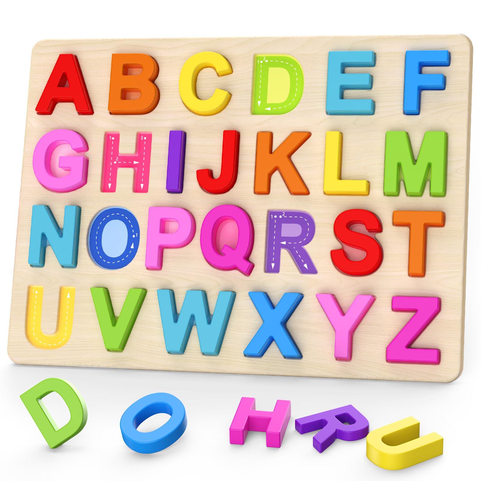 Alphabet Puzzles, Wooden Puzzles for Toddlers, ABC Shape Puzzles for Kids, Preschool Learning Activities, Gift for Girls Boys
