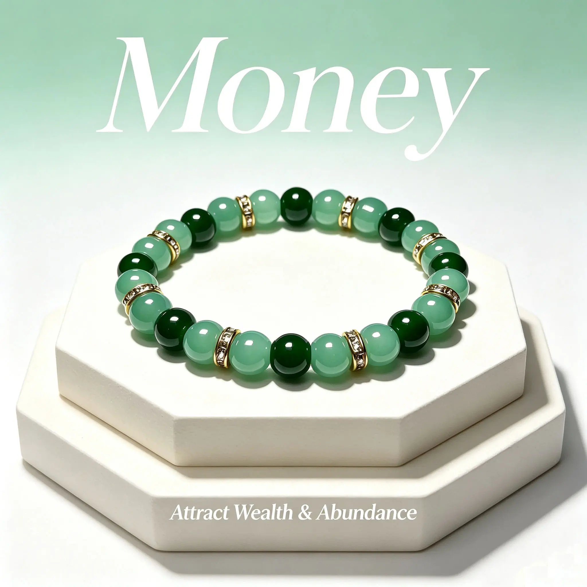 Unisex Green Chalcedony Wealth Bracelet, Retro Amulet with Alternating Beads and Zircon Spacer, Stretchy Adjustable Band to Boost Good Fortune, Golden Wealth, Attract Wealth