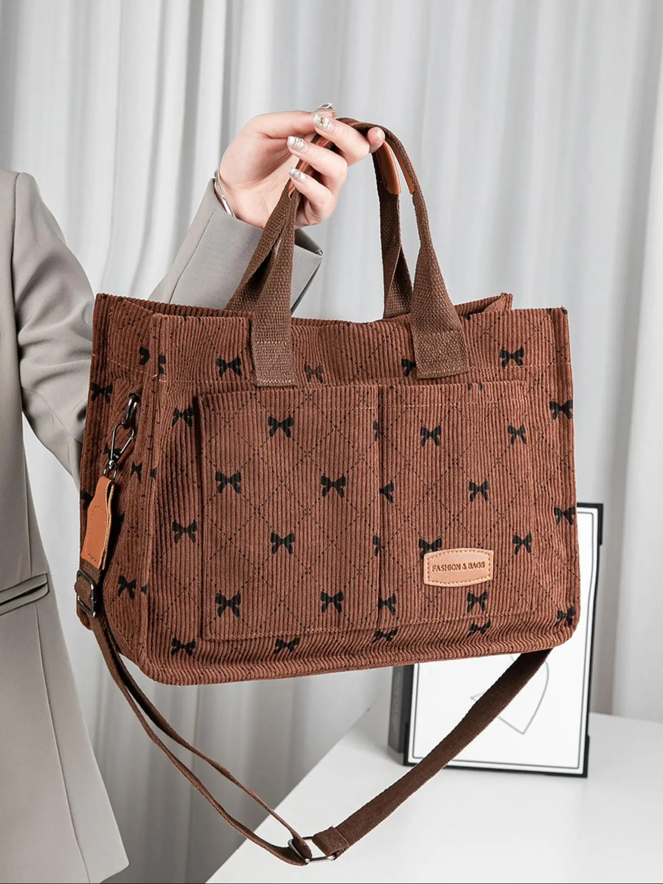 Women's Bow Pattern Tote Shoulder Bags, Fashionable Large Capacity Shoulder Bag for Daily Used, Casual Trendy Versatile High-quality Trendy Commuter B