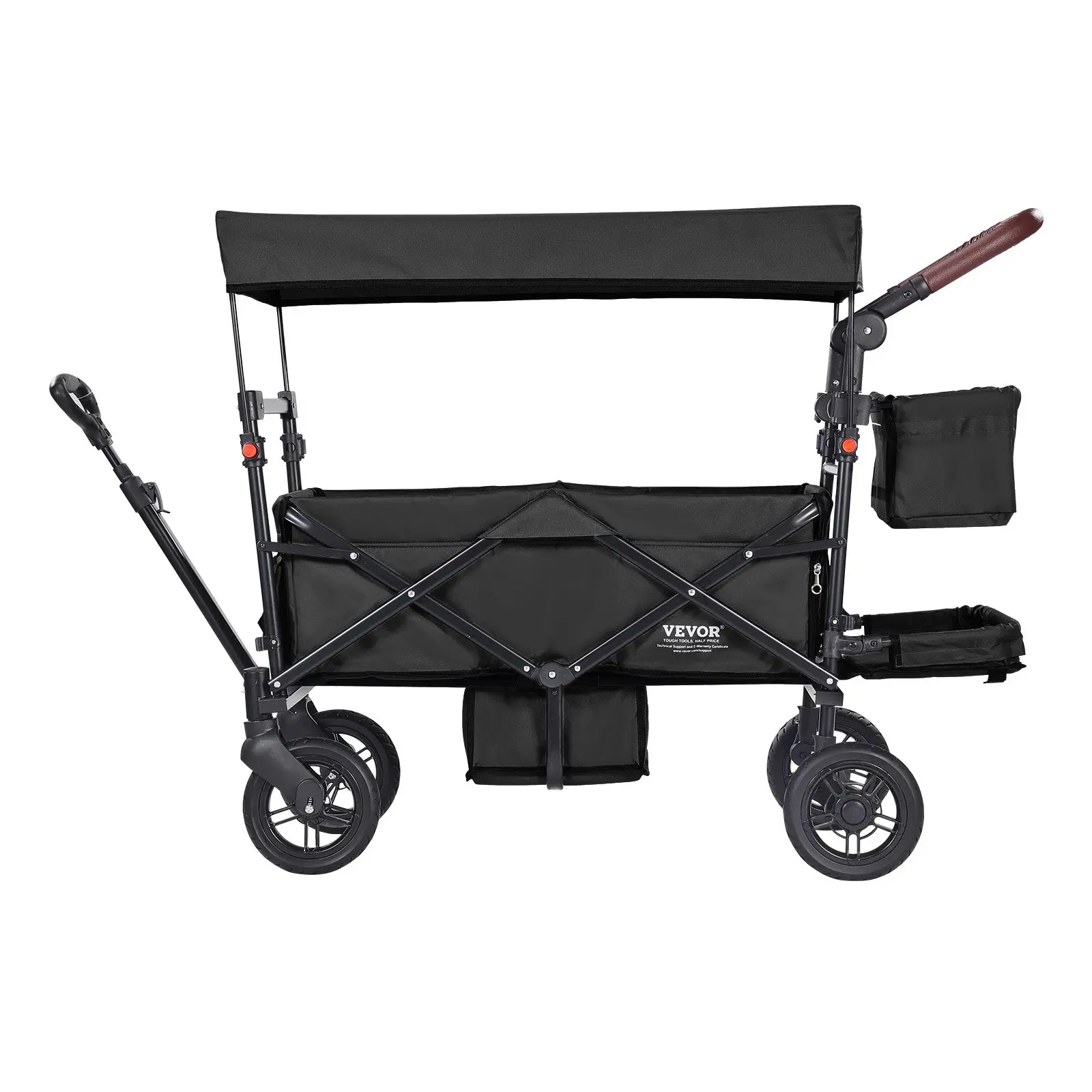 VEVOR Multifunctional 2-Kid Tandem Push-Pull Quad Stroller, 55 lbs Capacity, 1-Click Fold, 4-Wheel with Brakes & Shock Absorb, Carbon Steel Frame