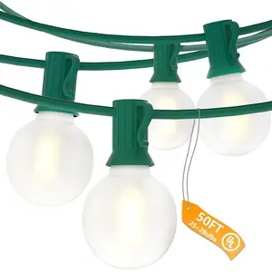 LED Round Christmas Lights Outdoor, 50FT Globe Christmas String Lights with 27 LED Frosted White Bulbs(2 Spare) for Patio Yard Outside Christmas Decorations