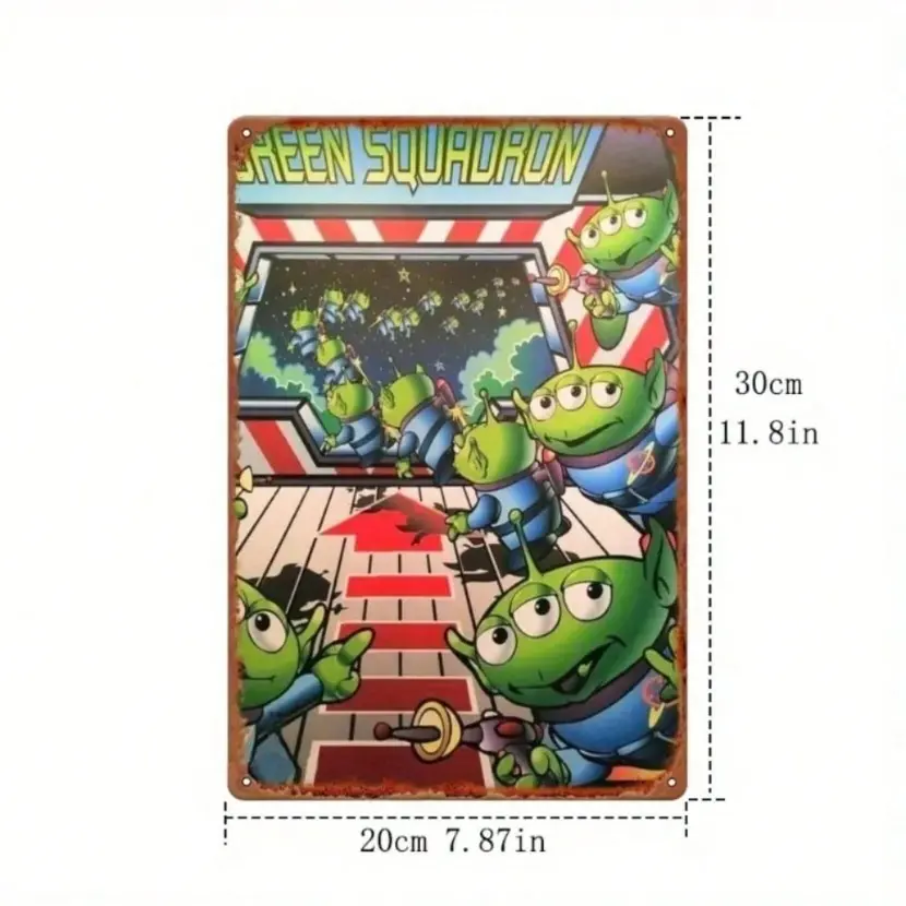Aluminum Alien Toy Story Retro Wall Art Sign for Game Room Home Bar Decor, Classic Green Alien Squadron Art with Vibrant Colors & Durable Finish, Decoration Artistic