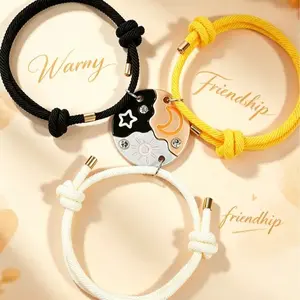 Sun, Moon, & Star Magnetic Bracelet Set for 3 - Puzzle Design BFF Jewelry for Best Friends & Sisters Ideal Friendship Gift with Rhinestone Detail Perfect for Birthday, Anniversary, Magnetic Clasp Bracelet Set Adjustable Bracelets