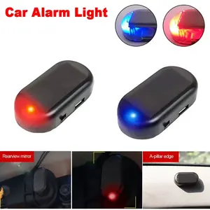 Solar-Powered Car LED Anti-Theft Light Wireless Car Simulation Safety Warning Light LED Flashing Security Protection Light USB Rechargeable Dummy Alarm Caution Lamp for Automotive Interior Illumination(Blue/Red Flash Light)