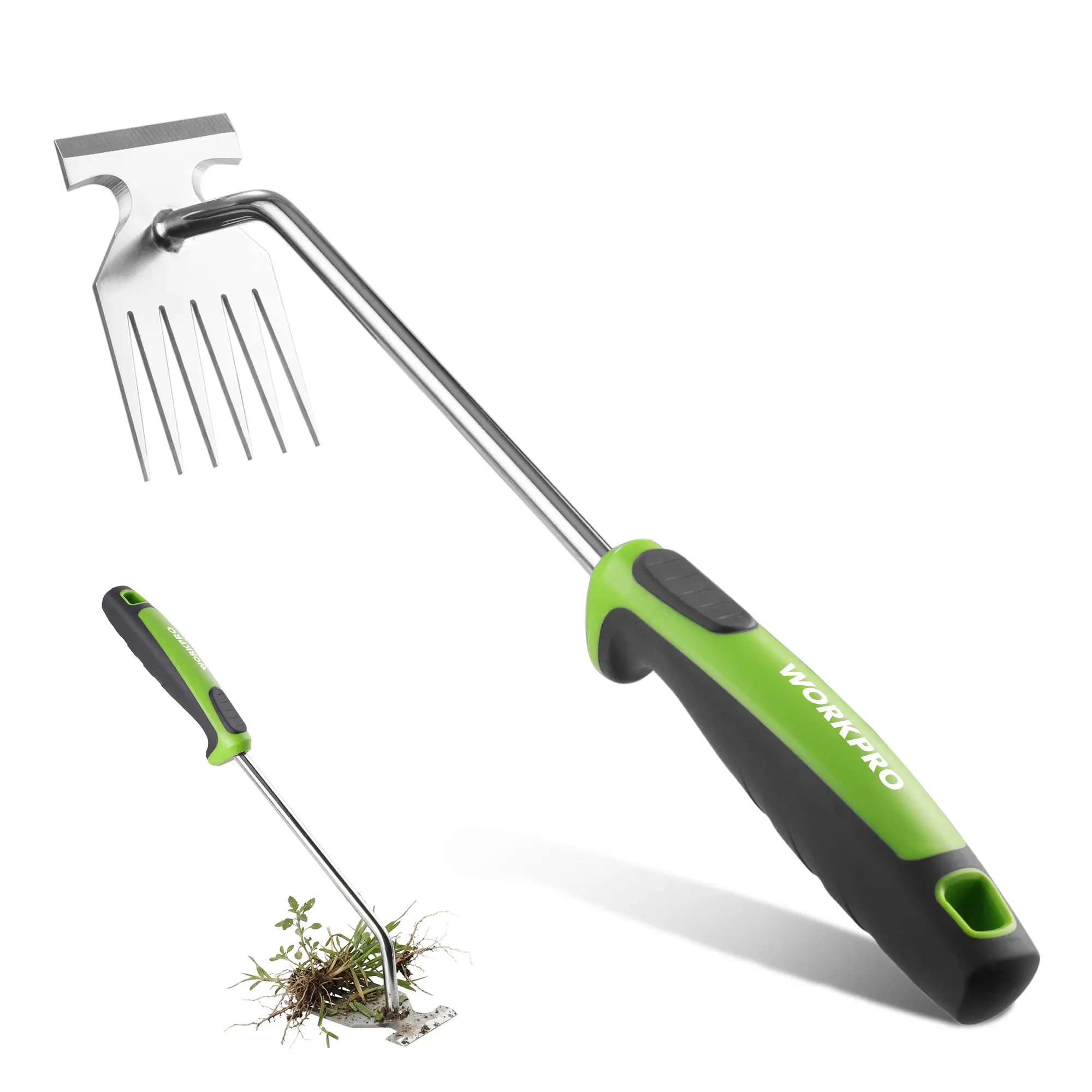 WORKPRO 15-Inch 6-Tine Weed Puller Tool for Deep Root Removal, Stainless Steel Hand Weeder with Ergonomic Soft Grip for Removing Dandelions and Deep-Rooted Weeds