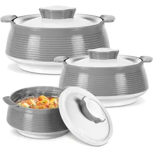 Casserole for Hot Food, Double Walled Insulated Inner Stainless Steel Hot Pot with Lid, Serving box for Food and Roti, Serving Bowl, Set of 3 (Size 62, 45, 28 oz) Venice, Grey Ceramic Baking Dish Heat Resistant Bakeware