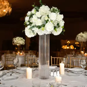 28" Ribbed Cylinder Glass Vases 2 Pack – Extra Tall Decorative Vases for Aisles, Reception Tables & Event Venues