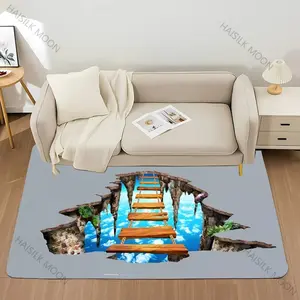 2D Illusion Sky Bridge Flannel Area Rug - Oversized Soft Plush Mat for Living Room & Game Room, Non-Slip Optical Illusion Home Decor #2DIllusionRug #OpticalIllusionDecor #GameRoomCarpet #FlannelMat #NonSlipRug