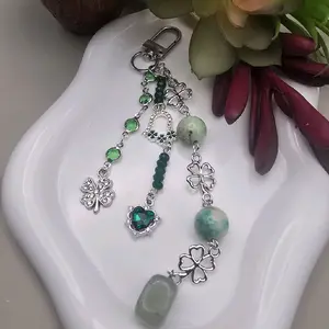 Heart Chakra Shamrock Bag Charm | Green Calcite & Aventurine