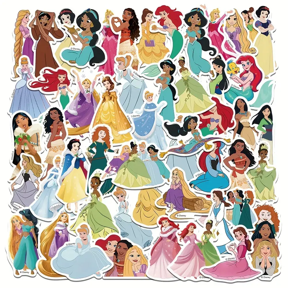 50pcs Disney Princess Stickers, Cartoon DIY Stickers Decoration for Notebook Computer Waterbottle Luggage Case