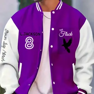 Purple Flock Letterman Jacket for Men - Menswear Coats