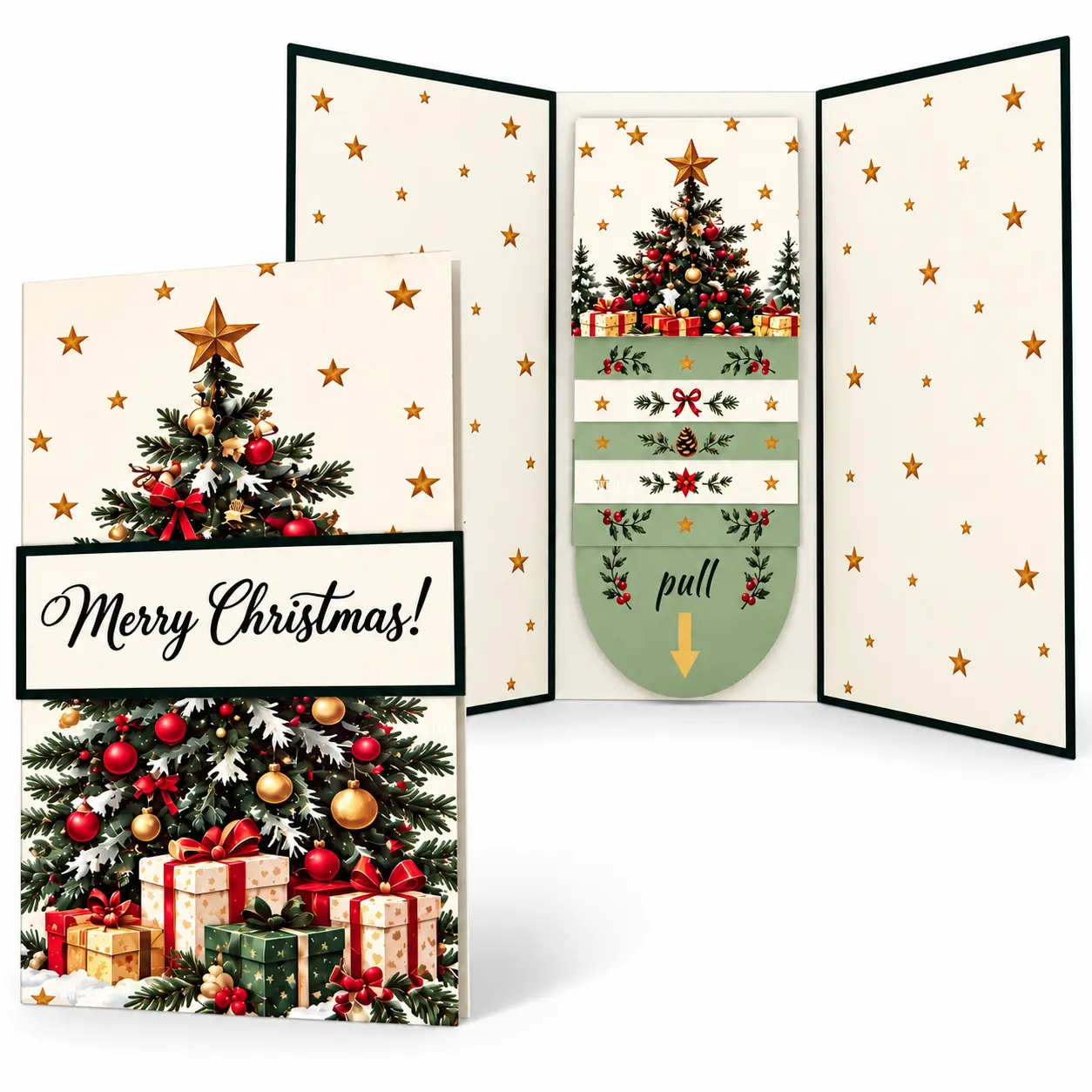 DIY Pull-Out Christmas Card with Hidden Messages, Insert Your Own Gift Card & Photos, Fun Sliding Surprise Card for Holiday Gifts, Friends & Family