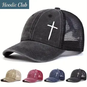 Unisex Cross Embroidered Baseball Cap Breathable Mesh Sun Hat Adjustable Lightweight Outdoor Cap for Hiking Travel Beach Vacation Daily Wear Summer Casual Streetwear Sun Protection Adjustable Fit Hat