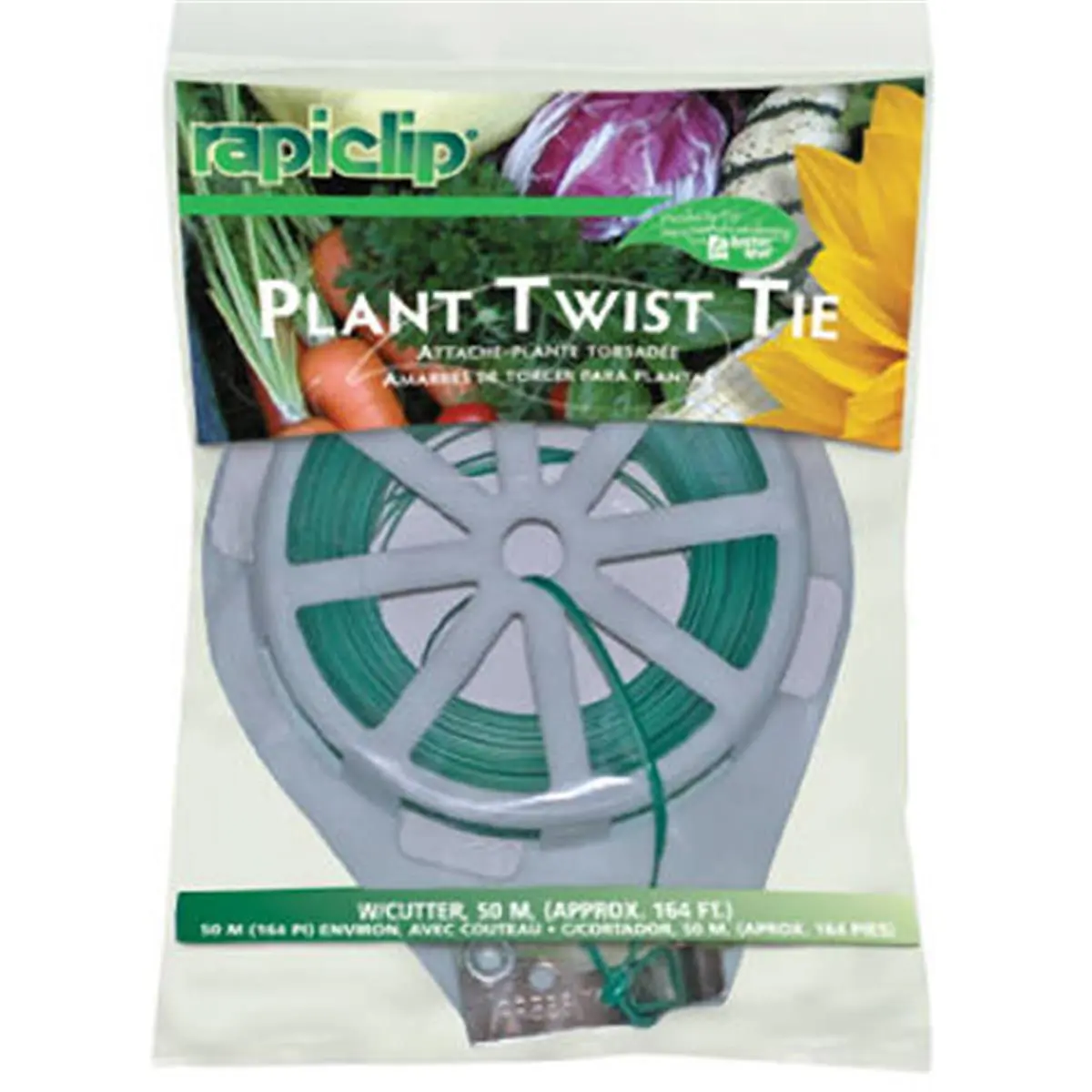 Luster Leaf 846 Plastic Garden Twist Tie, 0.4 mm x 160 ft Extra Long Garden Twine, Green, with Cutter, Plant Twist Tie