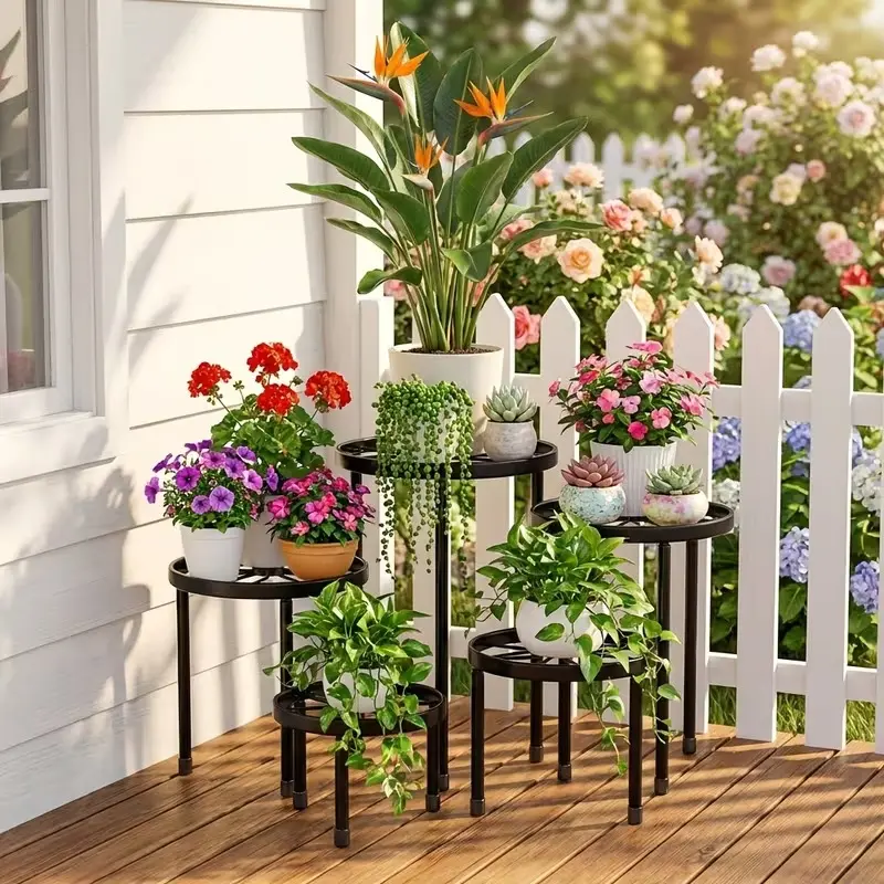 5pcs Heavy Duty Metal Plant Stand, Rust Resistant Iron Multi-Plant Planter Holder, Indoor And Outdoor Use, Can Be Used As Dog Bowl Holder, Kitchen Utensil Holder, Garden, Patio, Balcony Plant Display, Designed for Plant Lovers, Home Decor Gift