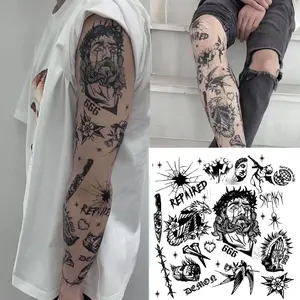 (Set) Old-School Floral Patchwork Temporary Tattoos: Waterproof, Durable, Non-Reflective, Semi-Permanent