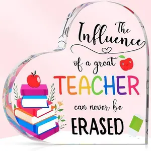 Summervibes,Glossy Acrylic Teacher Appreciation Plaque - Freestanding Modern Decorative Sign with Waterproof Erased Keepsake, "A Great Teacher’s Influence Lasts Forever" Quote, Classroom Desk Decor, Perfect Gifts for Females