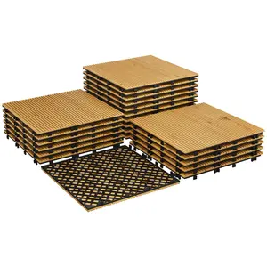 22 Pack Acacia Wood Deck Tiles 12"X12" Interlocking, Snap Together Patio Flooring Covers 21 Sq ft, Non-Slip Water Resistant Balcony Pool Deck Tiles for Indoor & Outdoor Use,Yellow