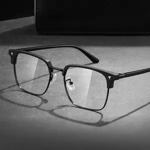 Unisex Retro Half Frame Glasses - Anti Blue Light Flat Lens for Daily Use