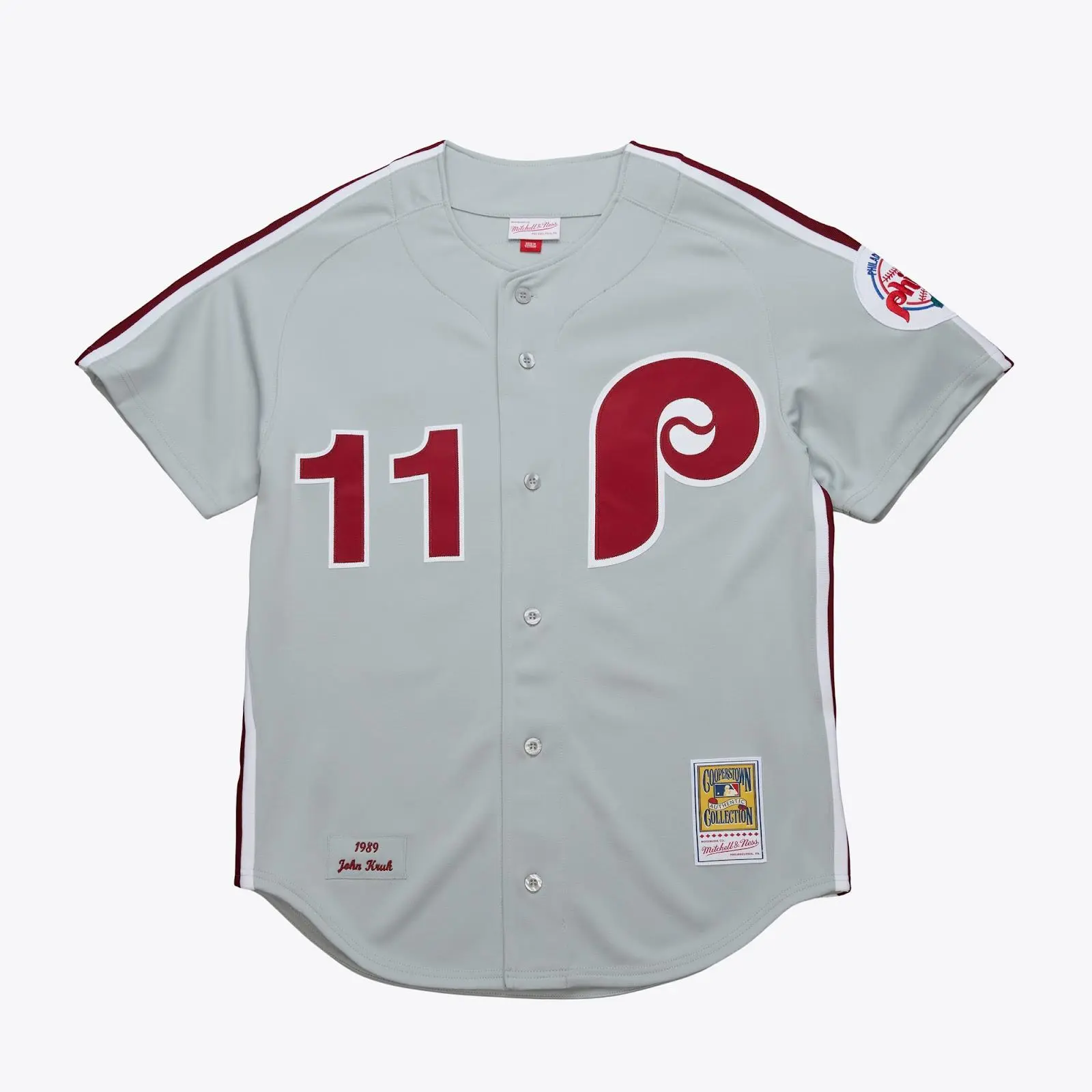 John Kruk Philadelphia Phillies 1989 Gray Authentic Road Jersey MLB Throwback Baseball Cooperstown Fan Gear Mitchell & Ness
